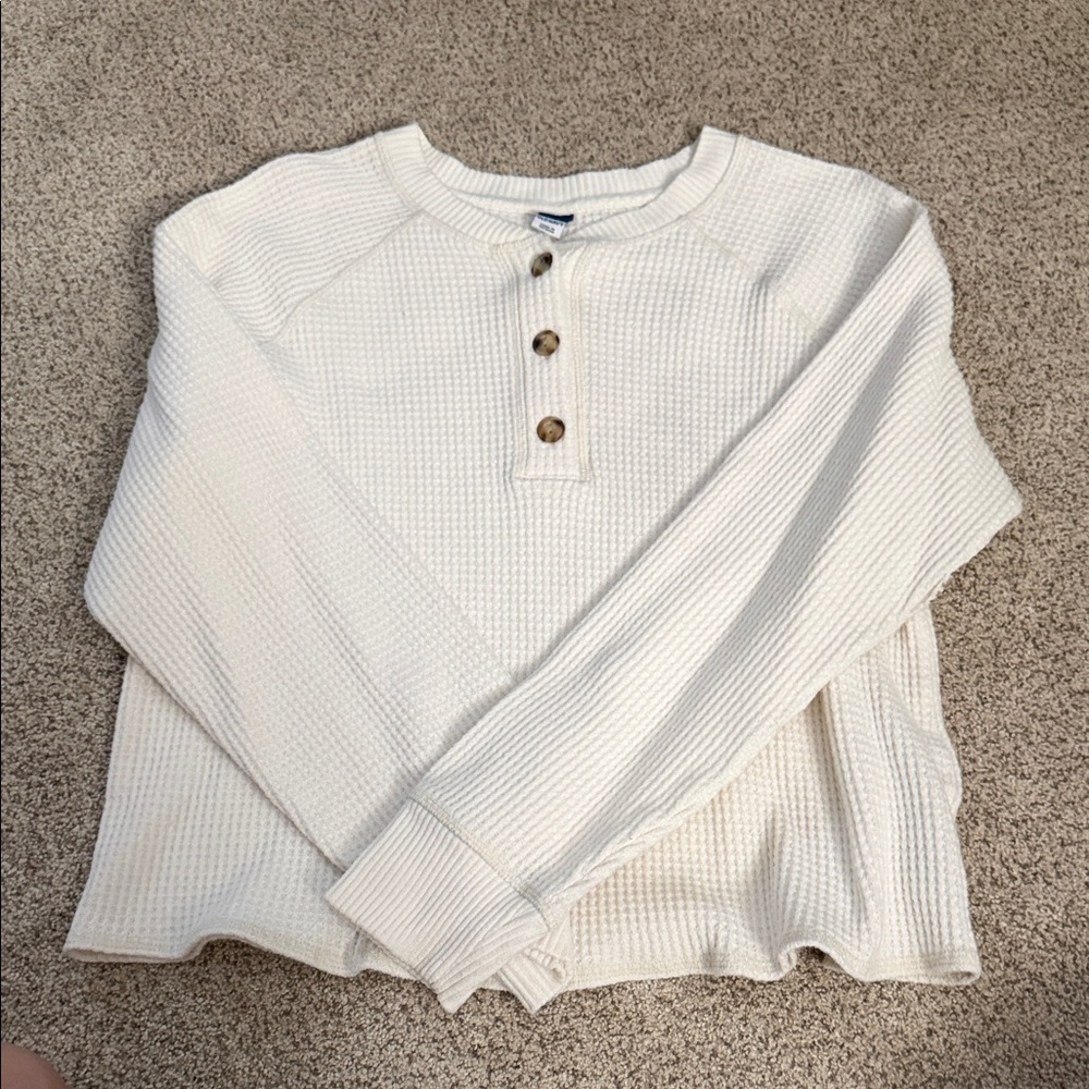 Old Navy Cream Waffle Knit Henley Top